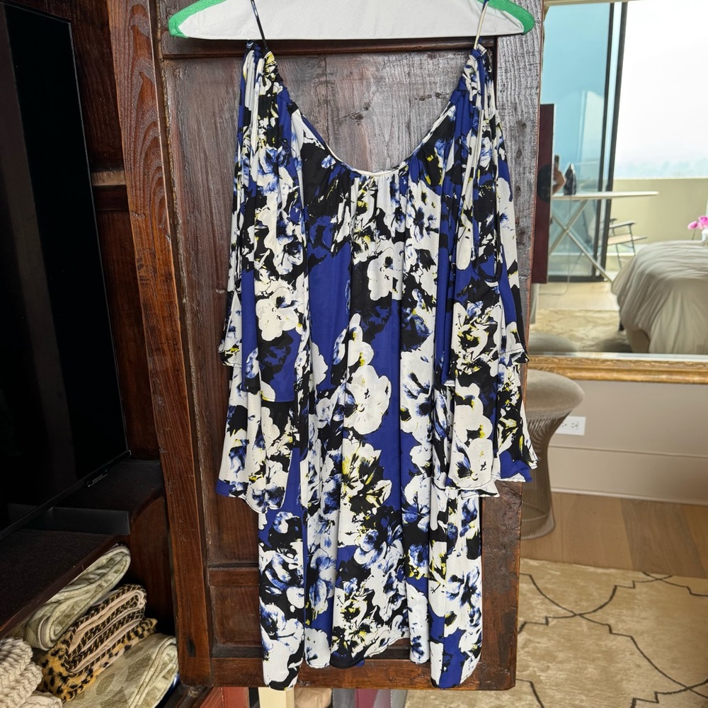 Parker Blue, White & Black Abstract Floral Dress